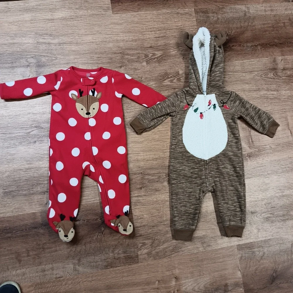 Just One You by Carter's Baby 6M Reindeer Christmas Holiday Romper Lot 2pc